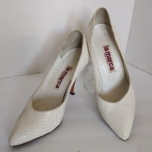 La Marca Italy Vintage Wedding White Snakeskin Pumps Heels Size 6.5
